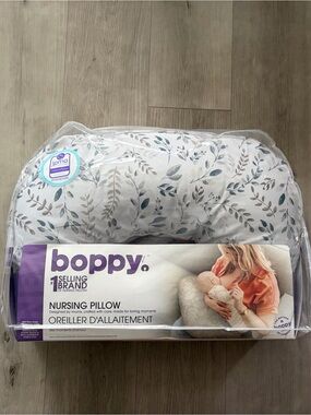 Boppy Nursing Support Pillow - White with Blue Leaf Motif